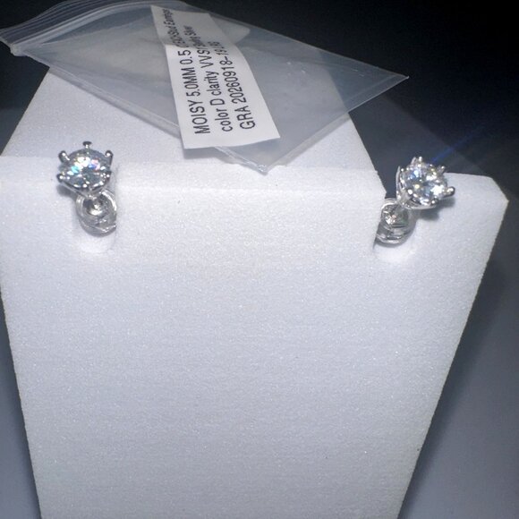 Moissanite Stud Earrings 0.5 Carat Sterling Silver - Picture 2 of 7